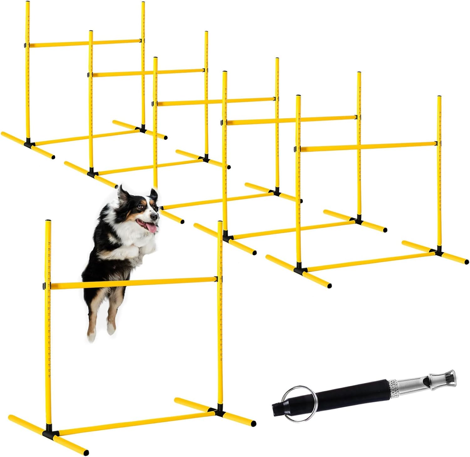 6 Pcs Dog Agility Training Equipments Hobby Horse Jumps Adjustable Jumps Hurdles Pet Jump Bars with Bag and Whistle for Indoor Outdoor Dog Pet Agility Course Game(Yellow)
