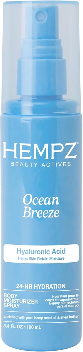 Hempz Ocean Breeze Body Moisturizer Spray, Hydrating Lightweight Mist with Hyaluronic Acid, Travel Friendly, 3.4 fl.oz.