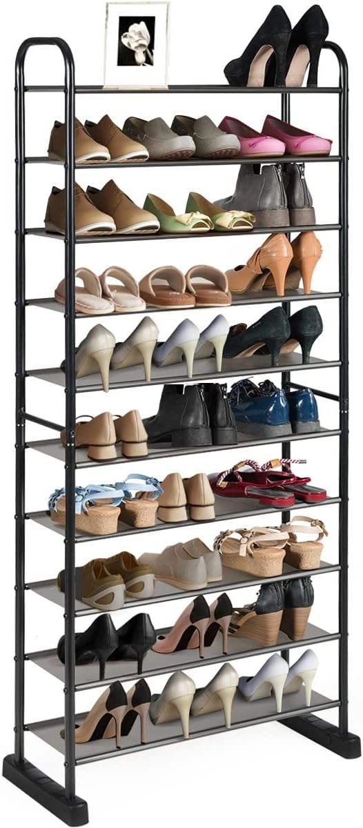 BETTARY 10-Tier Free Standing Vertical Shoes Rack, Entryway Shoes Storage Stand for Closet Hallway, Space-Saving Shoe Rack Organizer w/Metal Frame, Black