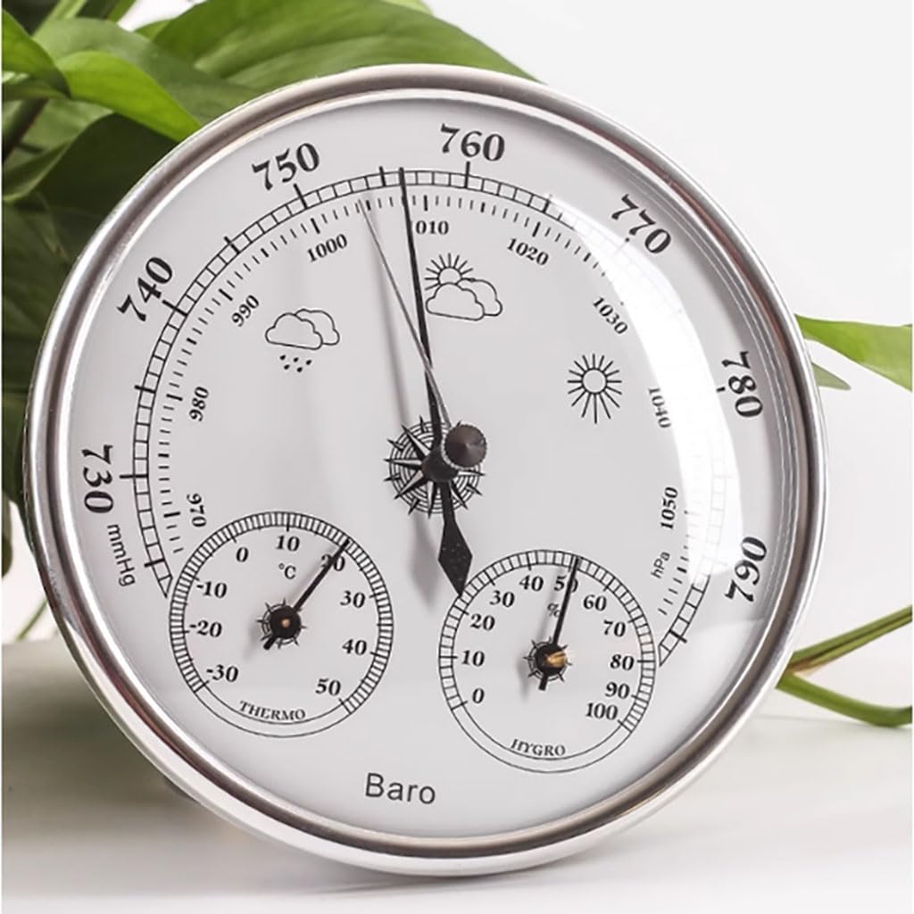 barometers for The Home,Barometer Thermometer Hygrometer - 3 in 1,Hanging Steel Barometer,Ambient Weather Station,for Home Wall,Office,Factory