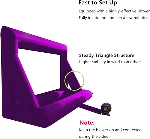 Miniatura 7 de Pantalla de proyector inflable de 33 pies para ver películas de TV en exteriores e interiores, pantalla enorme, soplador, amarres, estacas, bolsas