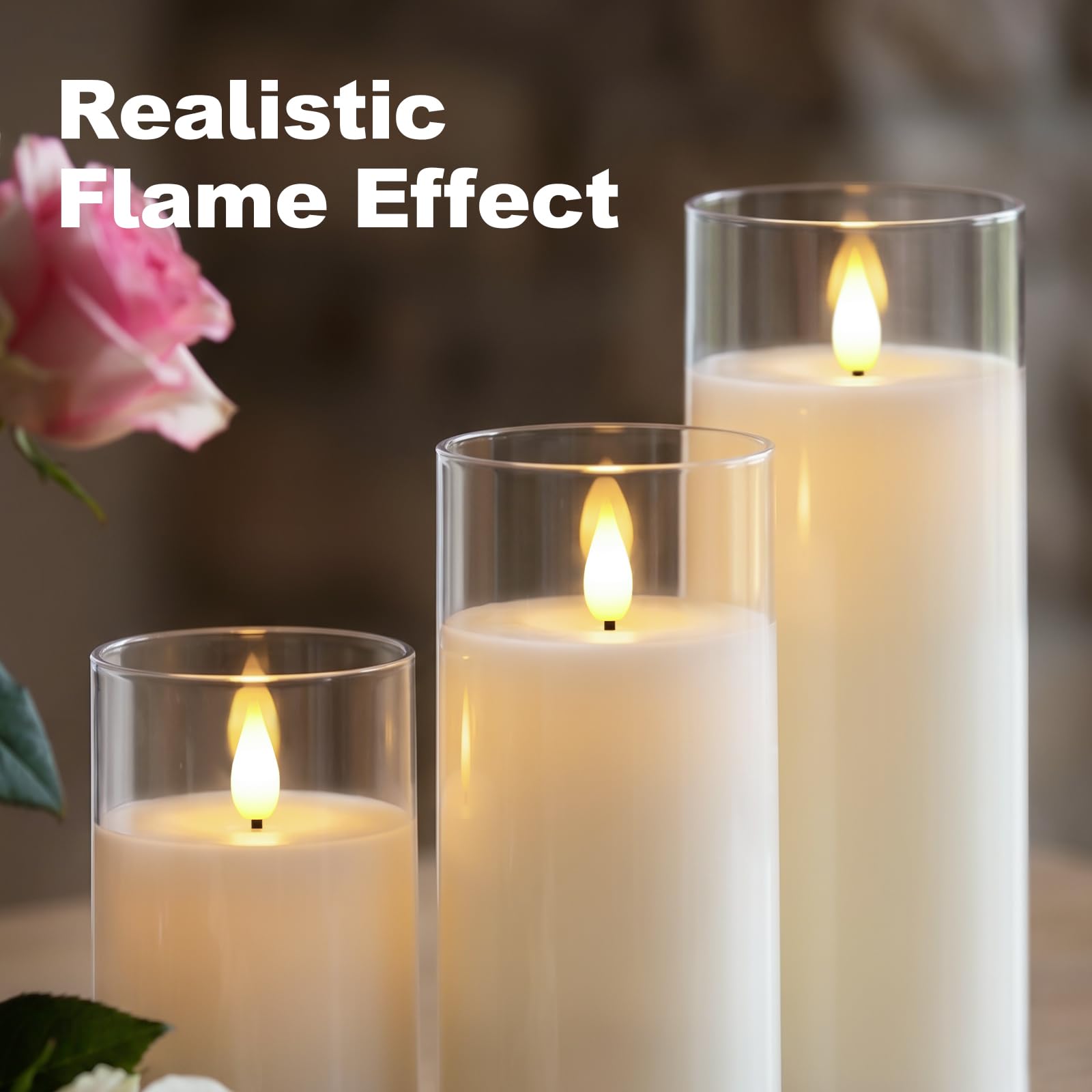 AMAGIC Candele senza fiamma tremolanti in acrilico bianco, candele a LED, candele a batteria, con telecomando e timer, candele elettriche finte, pilastro, decorazione per la casa, set di 3