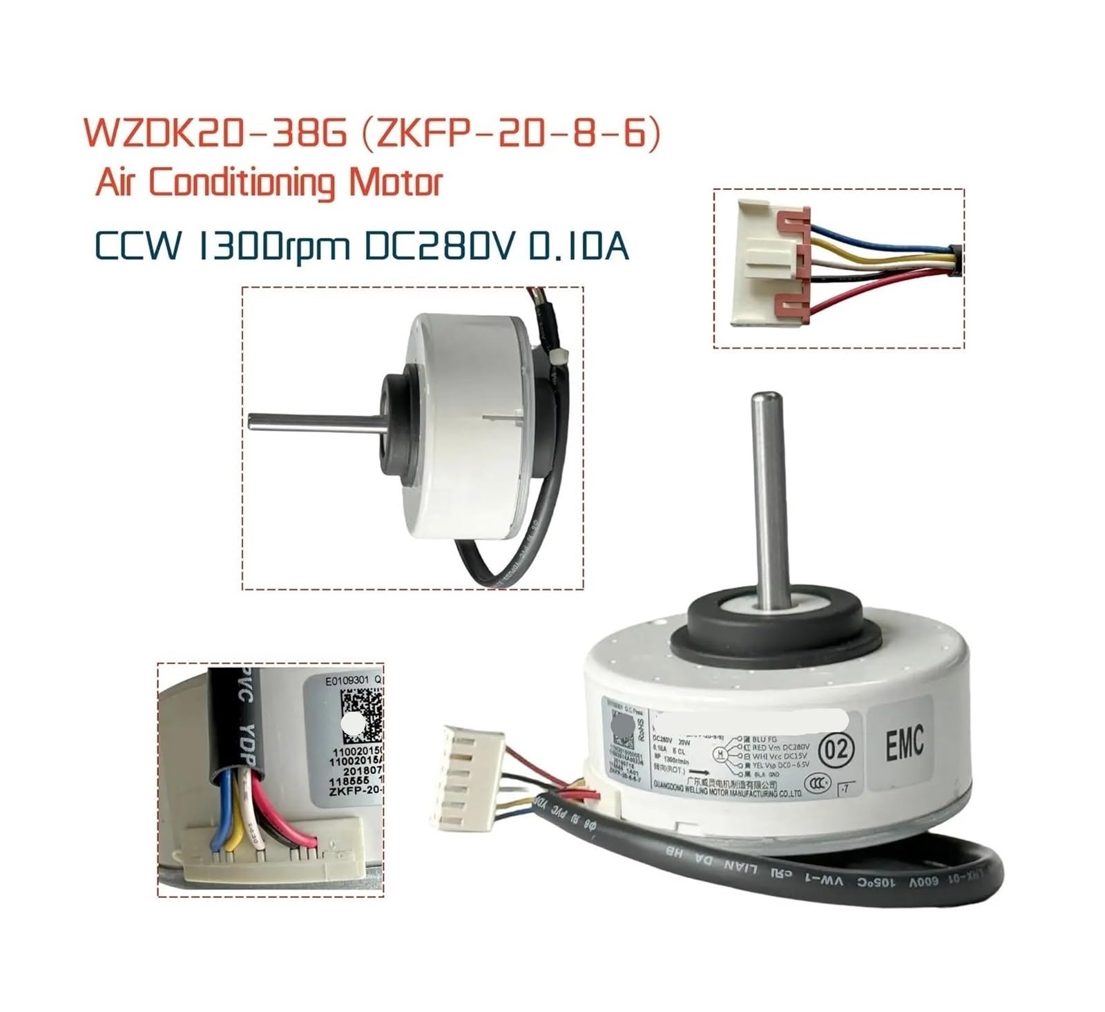 Klimaanlagenmotor WZDK20-38G ZKFP-20-8-6 Bürstenloser DC-Lüftermotor, 20-W-Inverter-Klimaanlage Bürstenloser DC-Motor