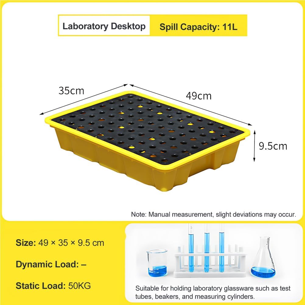 Bac de rétention résistant aux produits chimiques avec grille amovible pour fûts d'huile - Système de rétention facile à nettoyer pour laboratoires et environnements industriels, 33 x 33 x 5