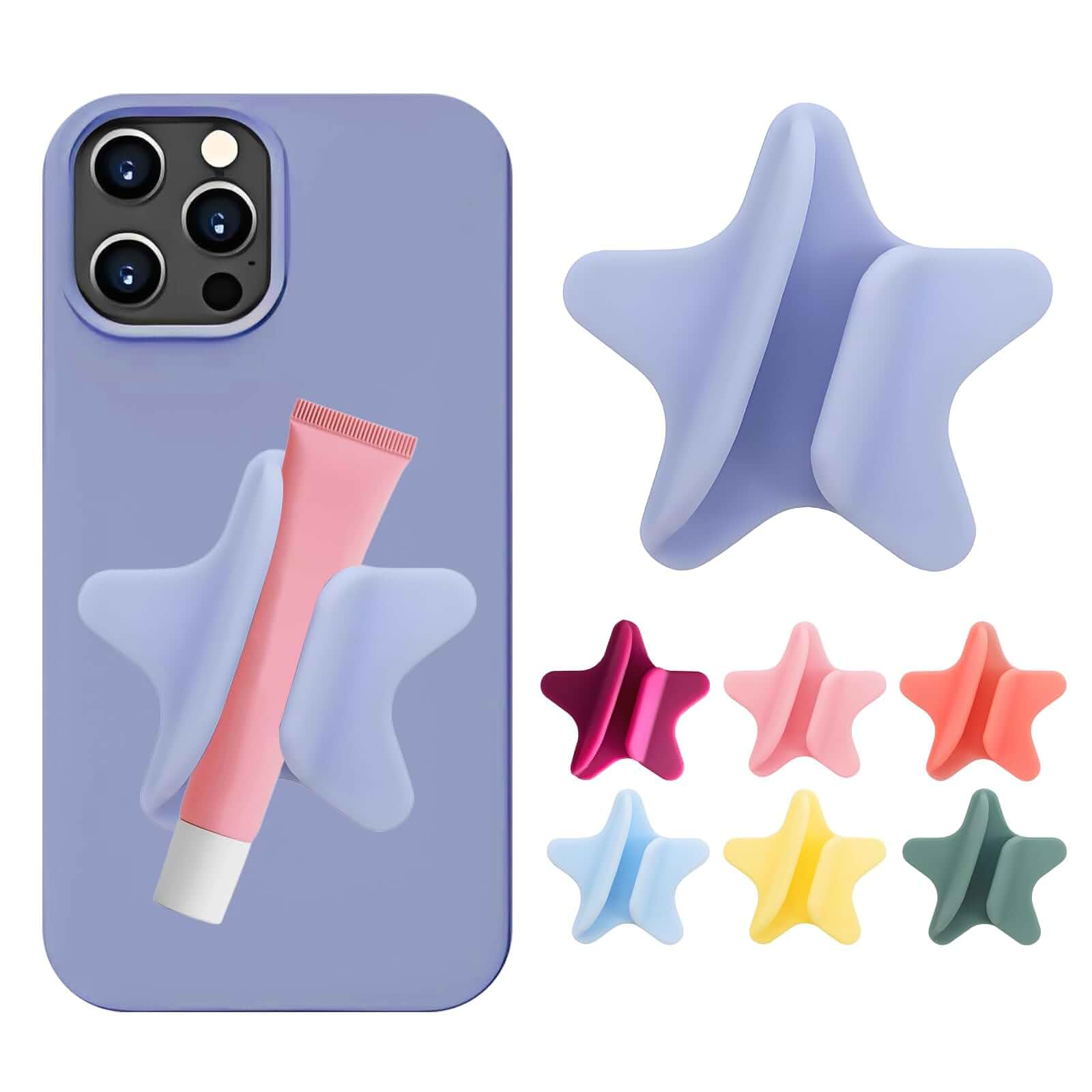Lip Gloss Holder Phone Case, Self-Adhesive Silicone,Purple Soft silicone star holder;Cute phone case makeup holder for touch-ups and light carry.Compatible Most Phone Models.