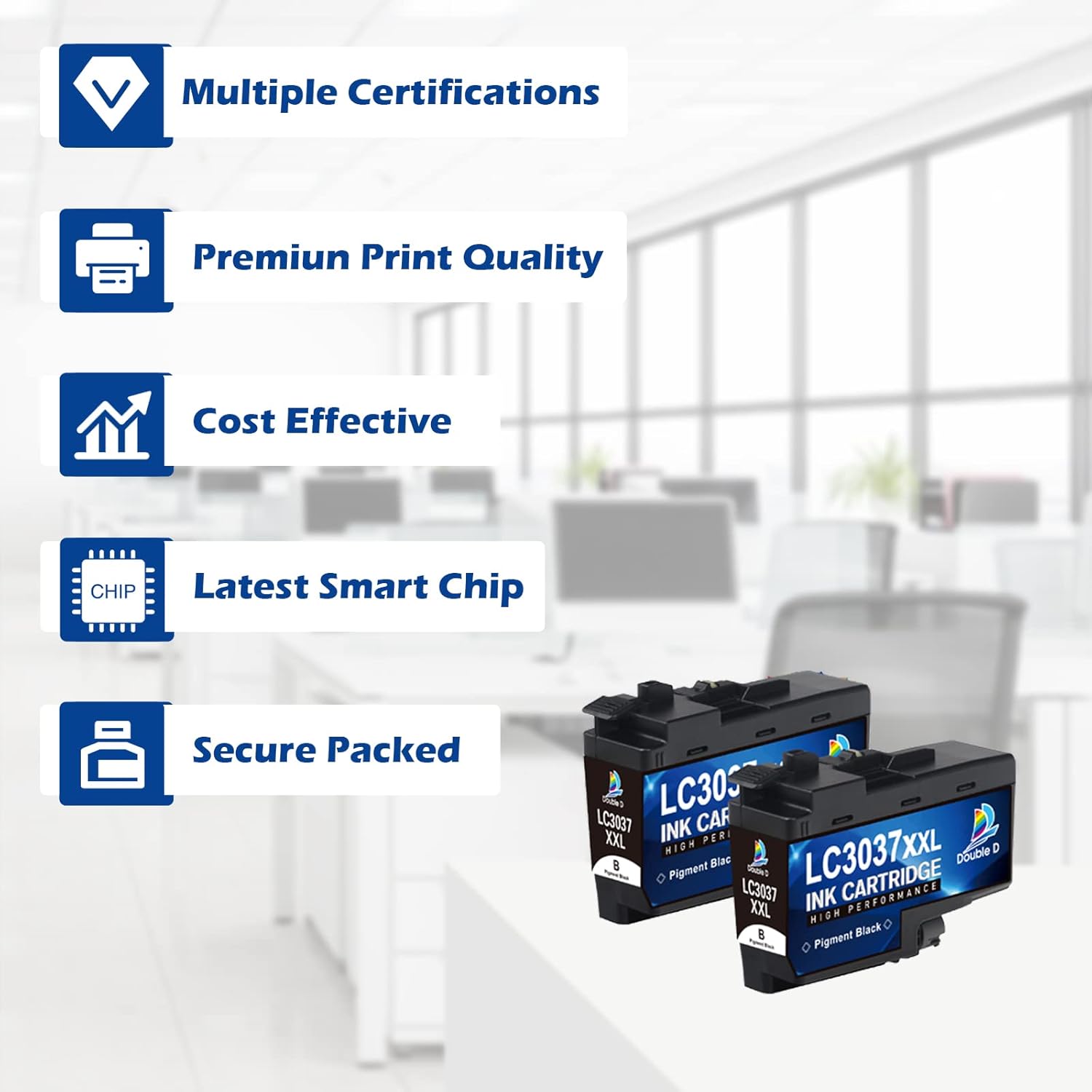 DOUBLE D Compatible Ink Cartridge Pigment Replacement for Brother LC3037 XXL LC3037XXL LC3037BK for MFC-J5845DW MFC-J5845DW MFC-J5945DW MFC-J6545DW MFC-J6945DW MFC-J6545DW XL (2-Pack Black) : Office Products
