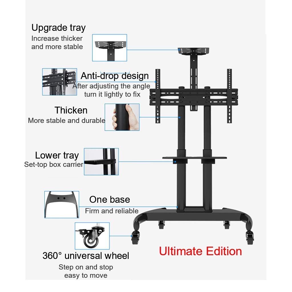 Supporto universale per TV a schermo piatto da 32 a 70 pollici, carrello per TV a schermo piatto regolabile in altezza con vassoio, robusto supporto universale per TV per casa e ufficio