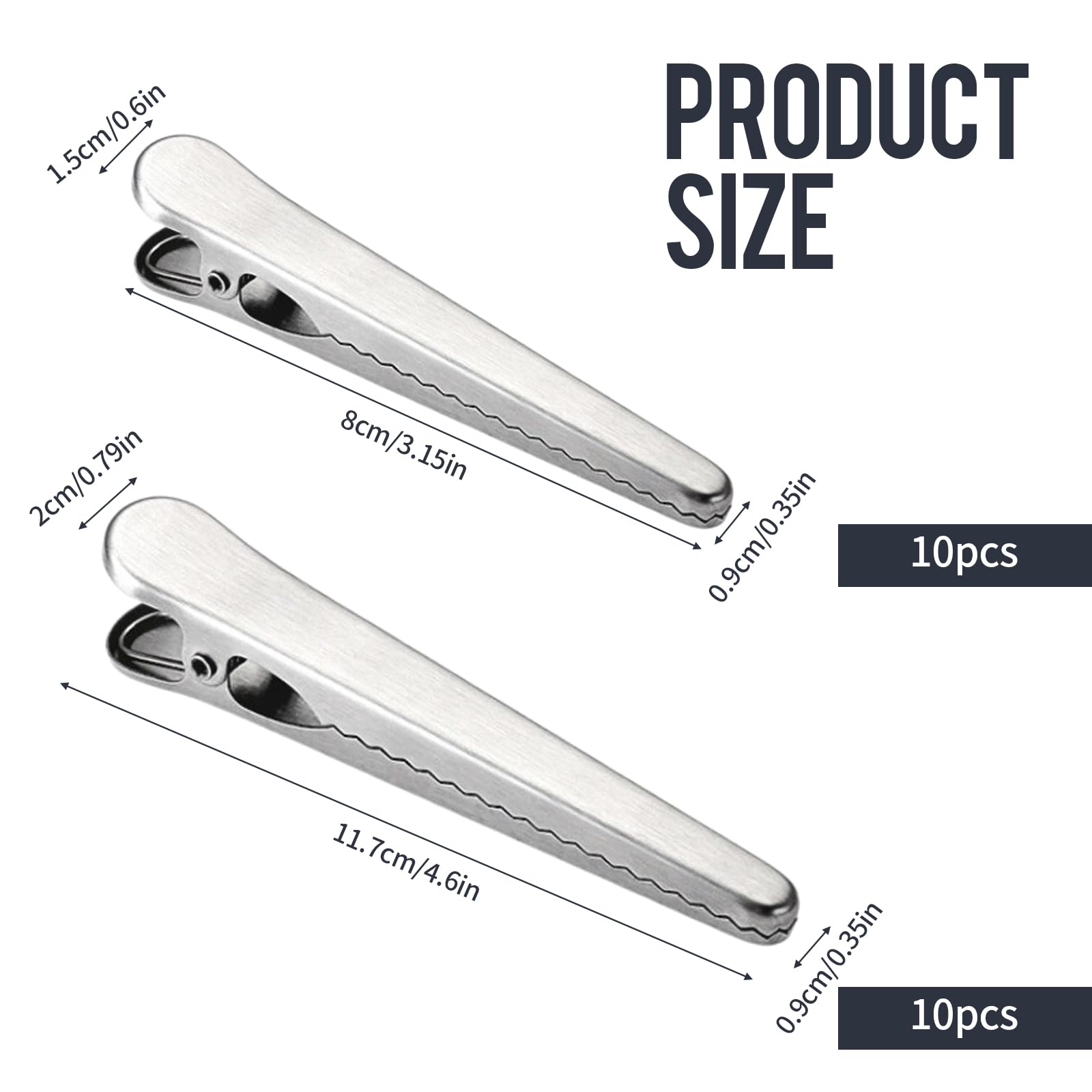 20 Pezzi Clip Multiuso in Metallo, Mollette Chiudi Sacchetti Cucina 2 Misure Acciaio Inossidabile Clip di Chiusura Mollette Metalliche per Home Office (8cm,11,5cm)