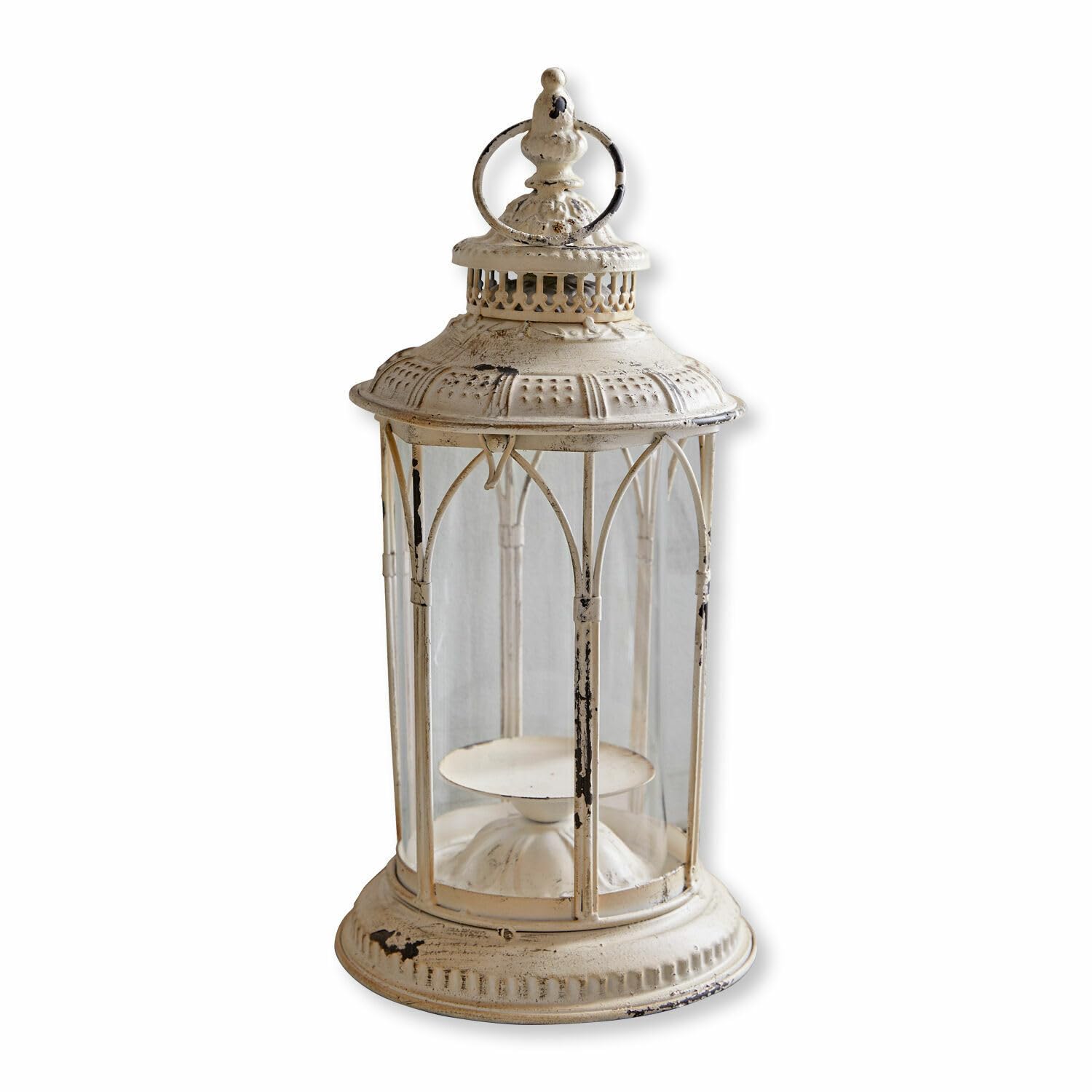 Loberon Laterne Lanao, kunstvoller Vintage-Look, für Teelichter oder, Stumpenkerzen, Antik-Finish, Outdoor Geeignet, Eisen, Creme