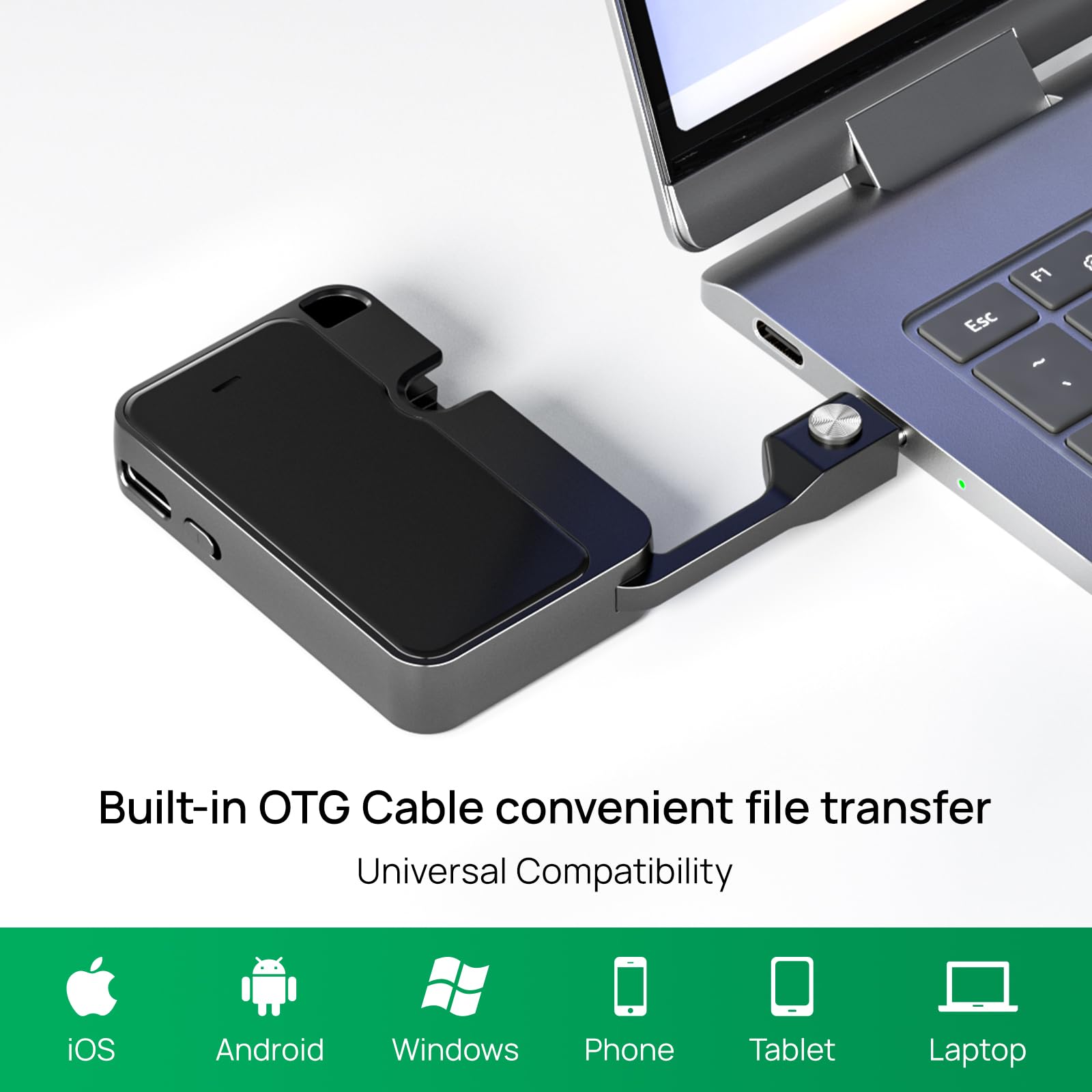 Registratore vocale digitale portatile da 128 GB, con riduzione del rumore DSP per conferenze, riunioni di conferenza, cavo dati OTG integrato, compatibile con Windows iOS Smart Phone
