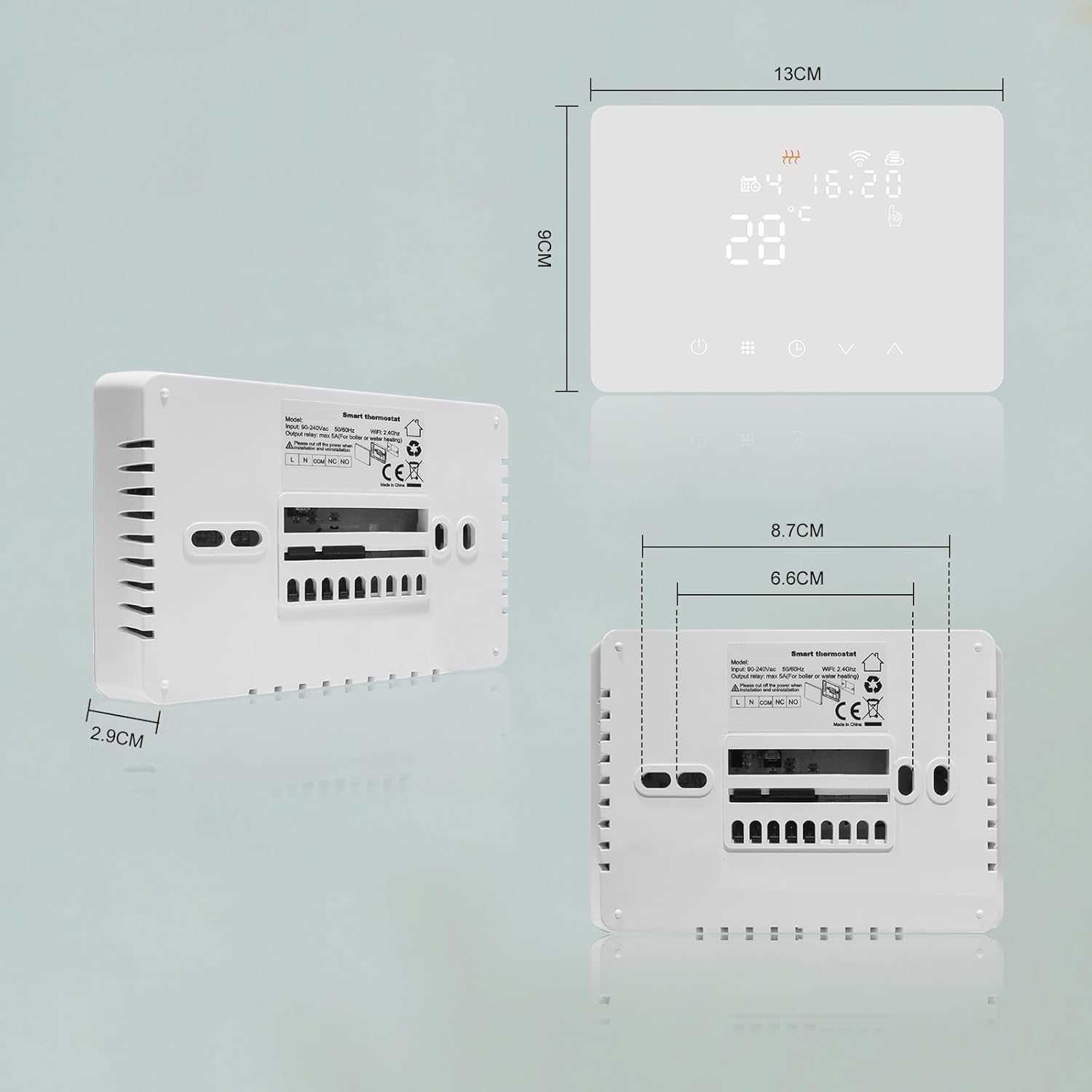 Termostato Caldaia WiFi Programmabile 220V 5A Alexa Compatibile, Cronotermostato Caldaia Digitale Intelligente 503 da Parete, Tuya/Smart Life App Controllo, Contatto Secco, (BIANCO)
