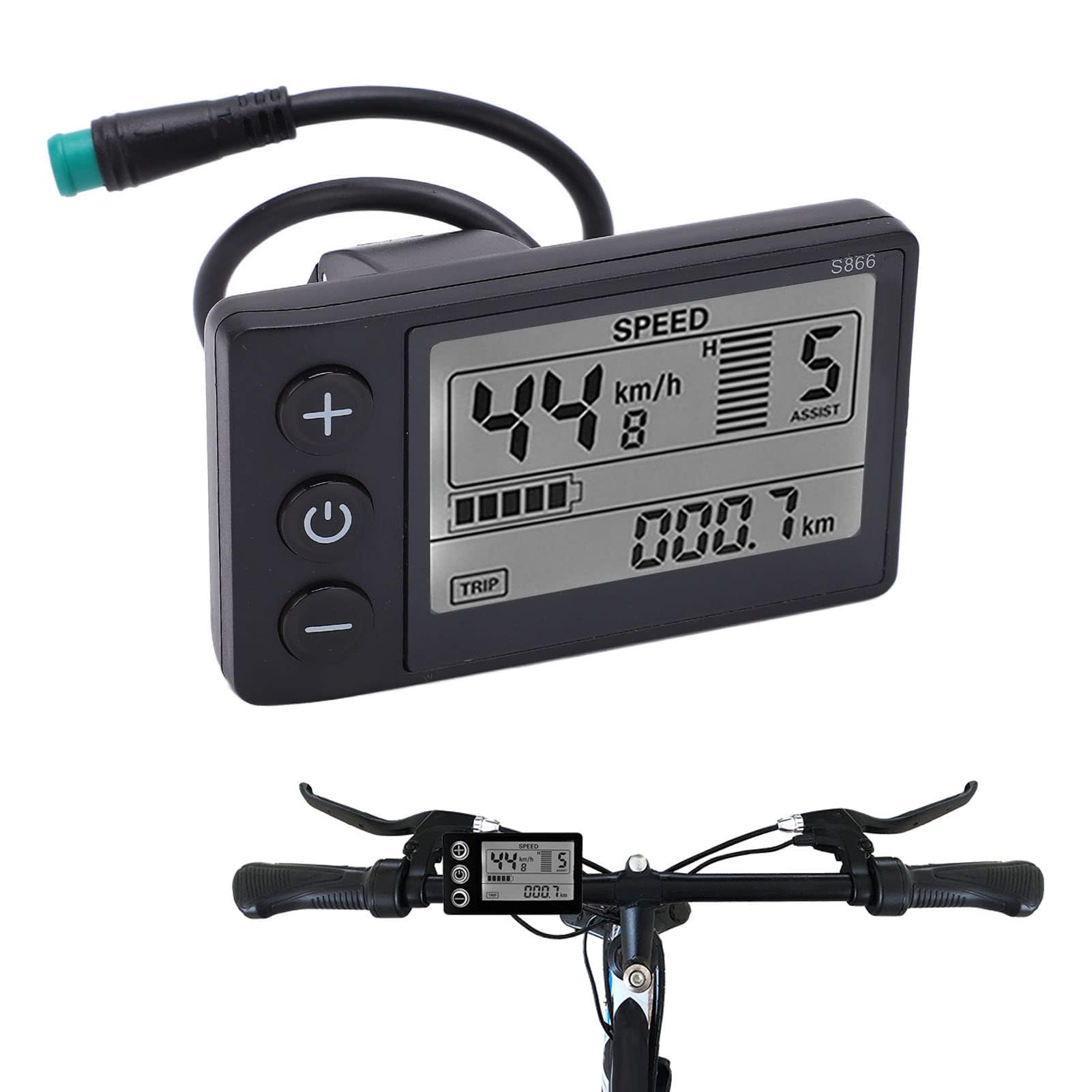 Ejoyous S866 LCD Wyświetlacz, komputer wodoodporny do roweru elektrycznego S866 z miernikiem wyświetlacza 24 V 36 V 48 V z panelem sterowania z kablem połączeniowym z wodoodpornym złączem