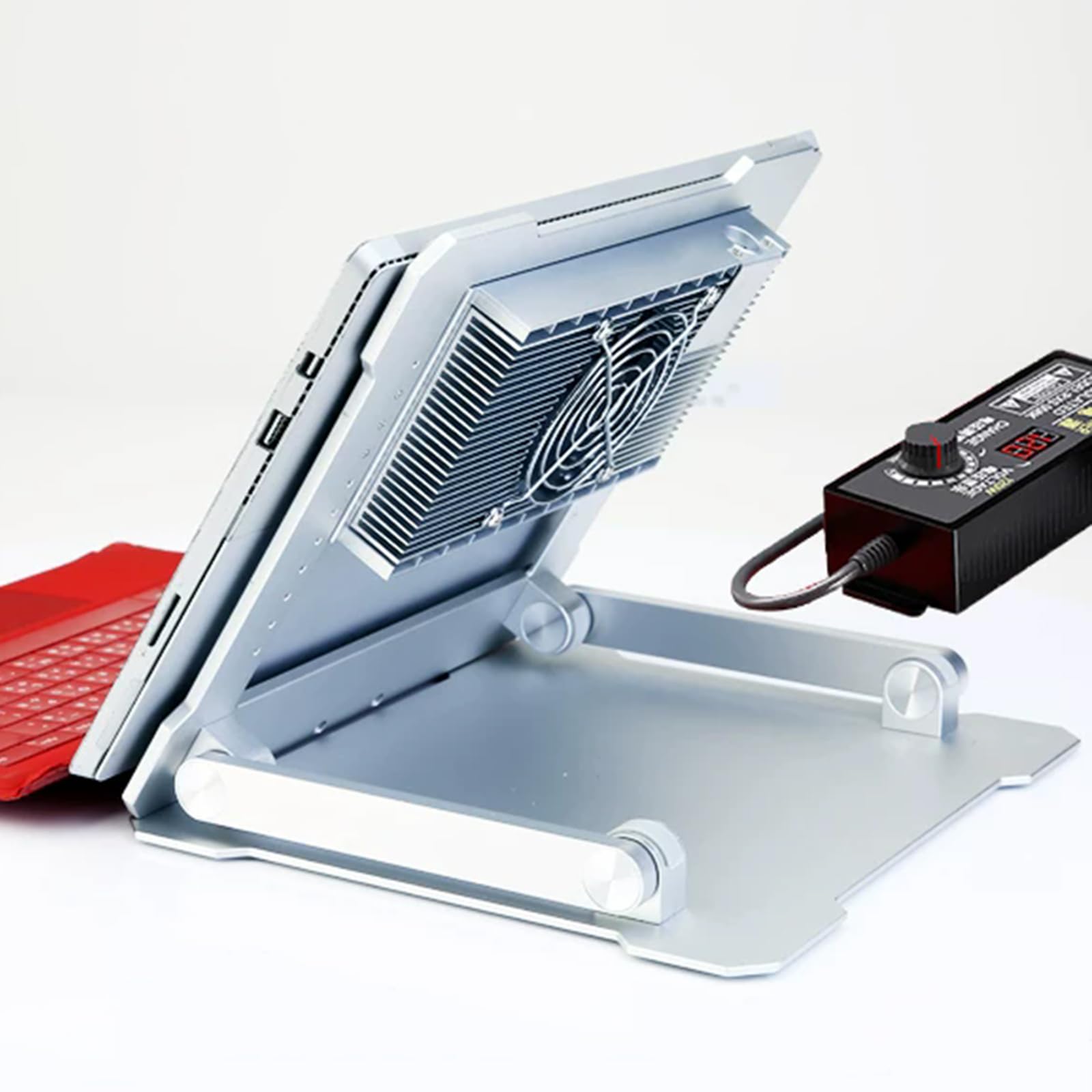 Stojak na laptopa z funkcją chłodzenia, uchwyt na tablet ze stopu aluminium, na biurko, prędkość wiatru i kąt, do tabletów od 12,9 do 15,6 cala i laptopów