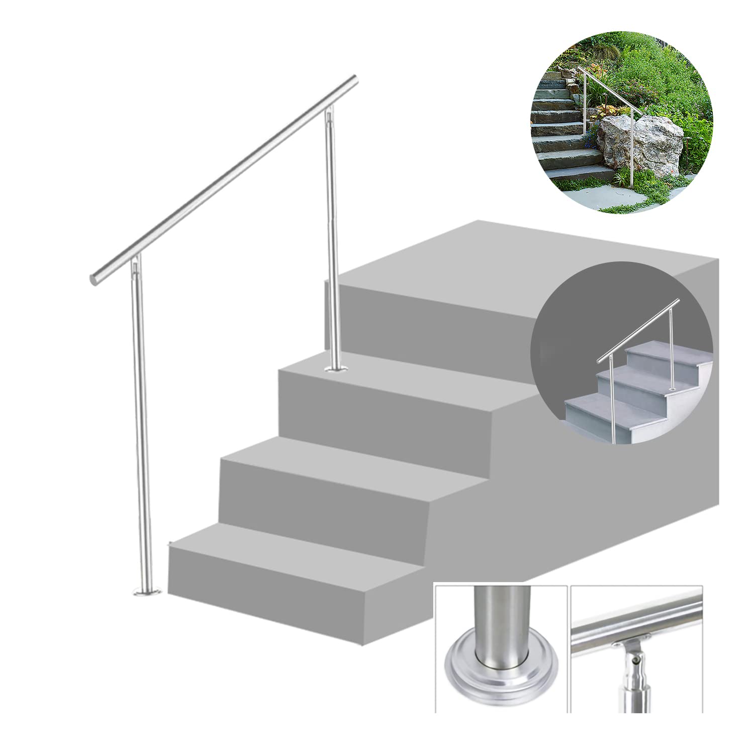 Gimisgu Corrimano in acciaio inox, ringhiera per scale, 160 cm, senza barre trasversali, Ø 42 mm, per scale, balconi, parapetti, interni ed esterni