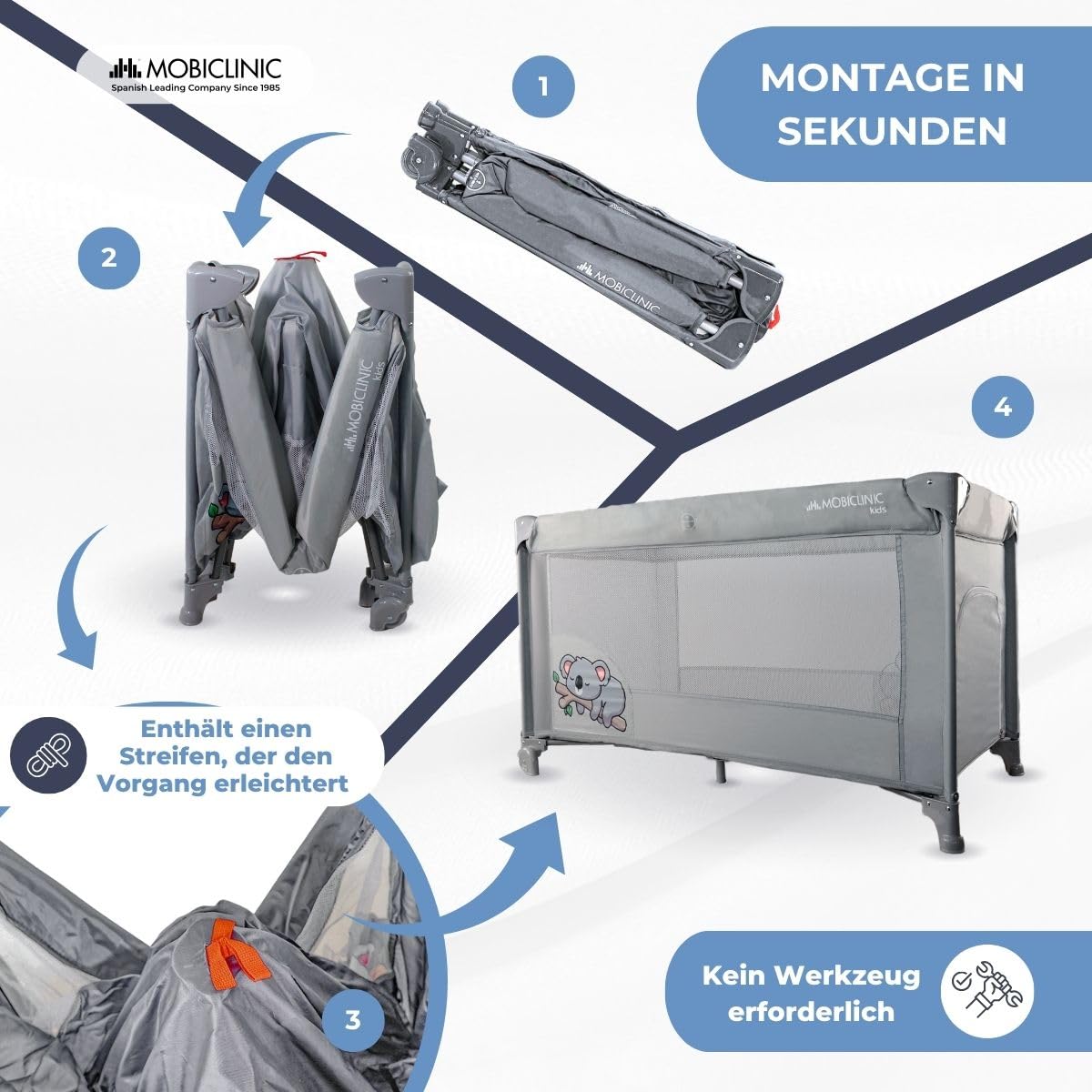 Mobiclinic®, Babybett, 2-in-1, Kinderbett und Laufstall, Faltbar, mit Tragetasche, Herausnehmbare Matratze, Reisebett, Atmungsaktives Gewebe, Seiteneingang mit Reißverschluss, Bis zu 15kg, Mofli
