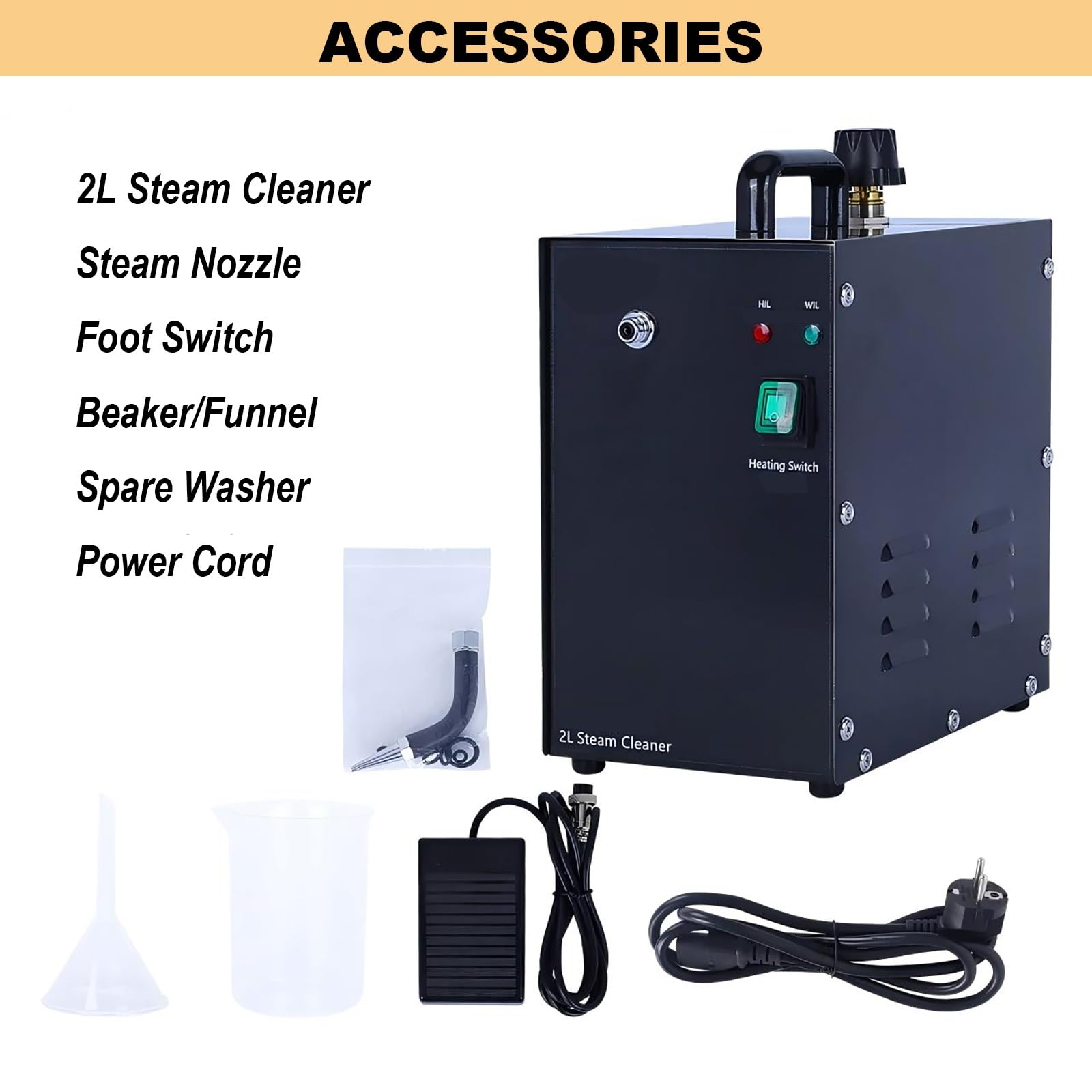 Pulitore a vapore for gioielli, macchina for la pulizia a vapore di gioielli in acciaio inossidabile da 1500 W, becher, imbuto, pinzette e ugello a vapore rimovibile for la pulizia di argento
