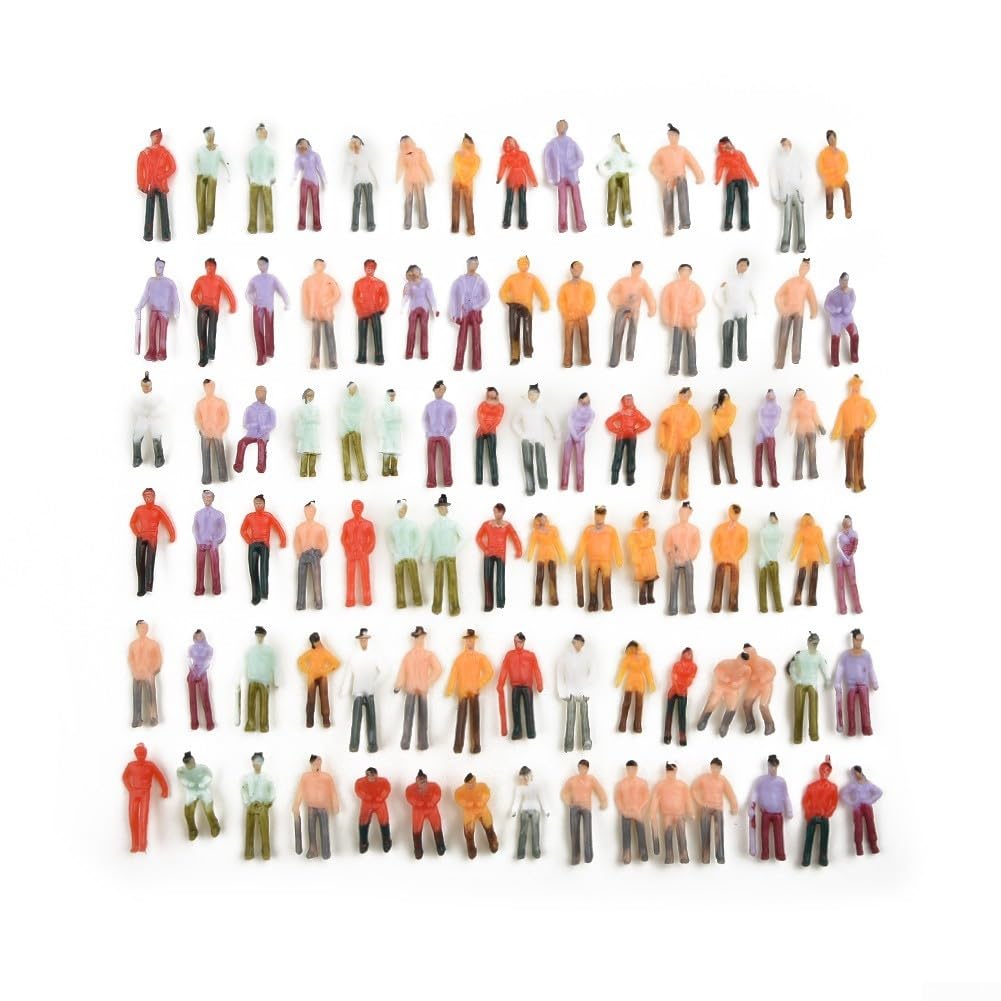 ZWEquipint 1:75 Scale OO Gauge Model Railway Painted People Figures Set, 25 or 100 Piece Plastic Miniature Character Set(100Pcs)