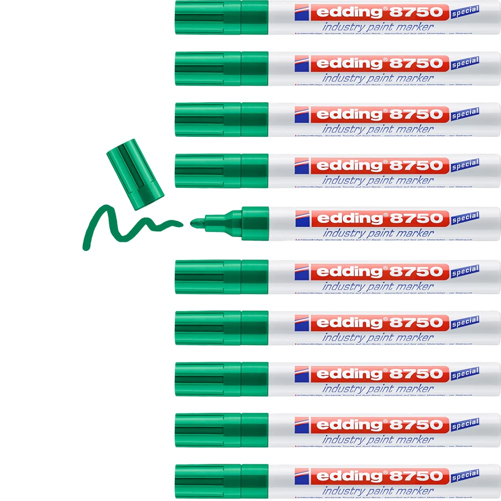 Edding 8750-10 Marcadores de Tinta Opaca Industrial - Punta Redonda 2-4 mm - Verde