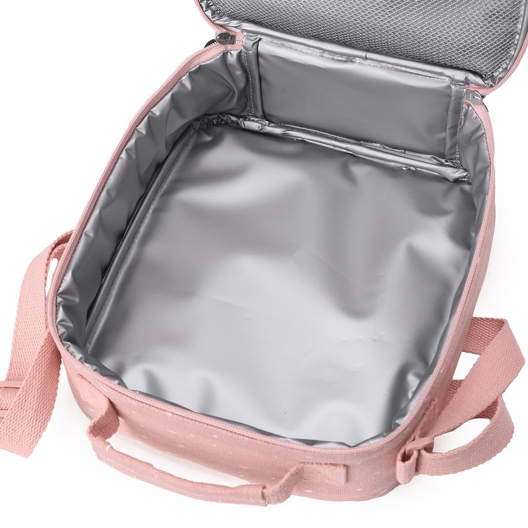 Trixie Isolierter Thermo - Brotbeutel mit Schultergurt, Vordertasche mit Reißverschluss, Namensschild, für Kinder in Schule, Kindergarten und Krippe (Mrs. Butterfly)