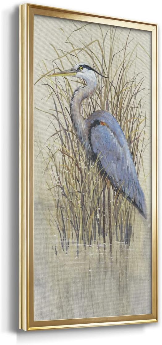 Renditions Gallery Wading II 20"x40" inches Gold Framed Egret Bird Canvas Wall Art Animal Pictures Watercolor Prints for Bathroom, Living Room, Kitchen Wall Decoration