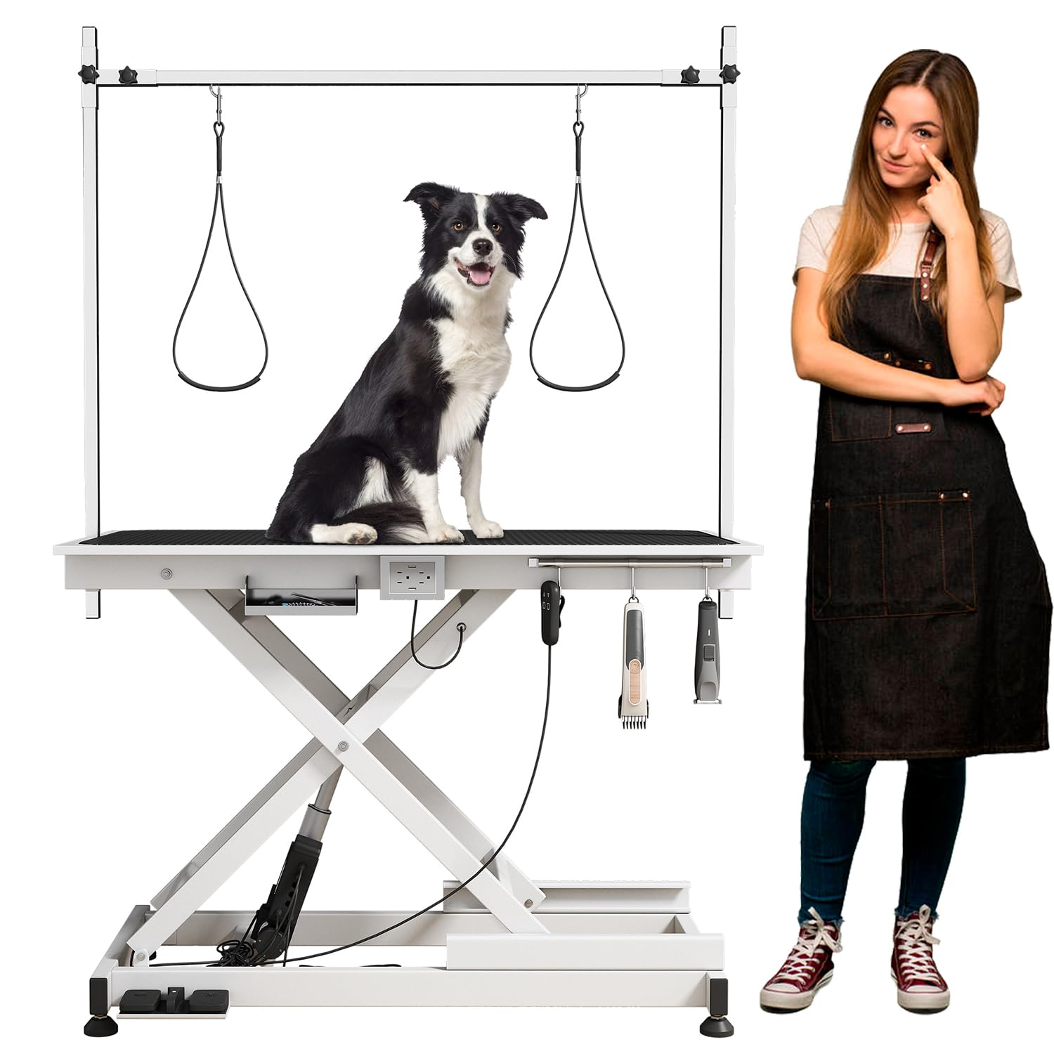Fegherug 50 Inch Electric Lift Pet Dog Grooming Table White