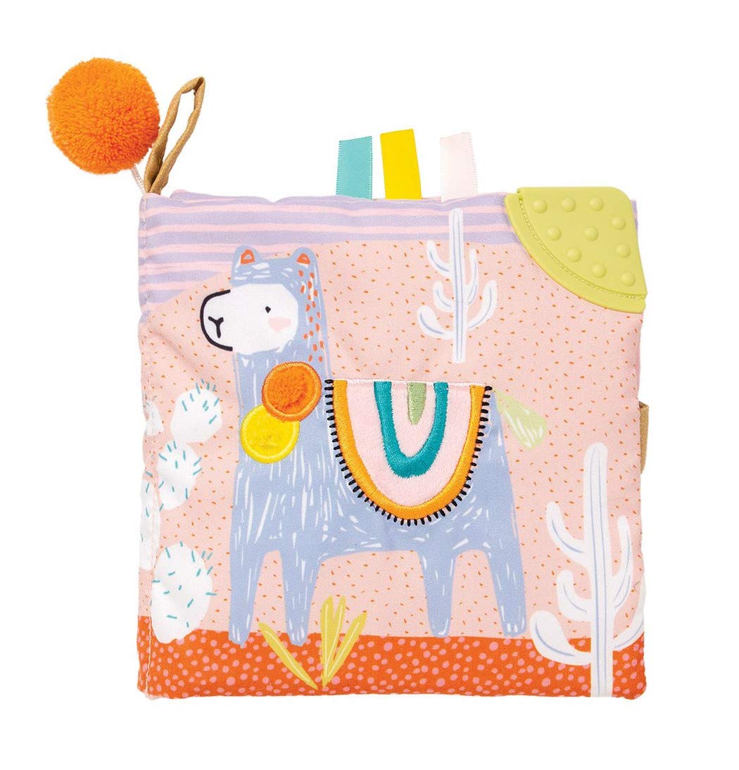 Manhattan Toy Llama Themed Soft Baby Activity Book with Squeaker, Crinkle Paper and Baby-safe Mirror Small