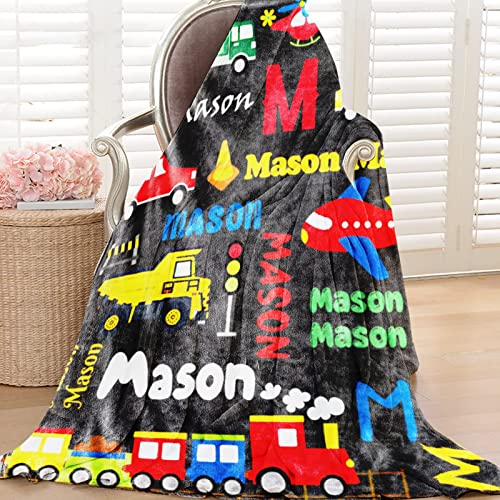 Image of Personalized Blanket with Name for Boys Car Transport Custom Name Blanket