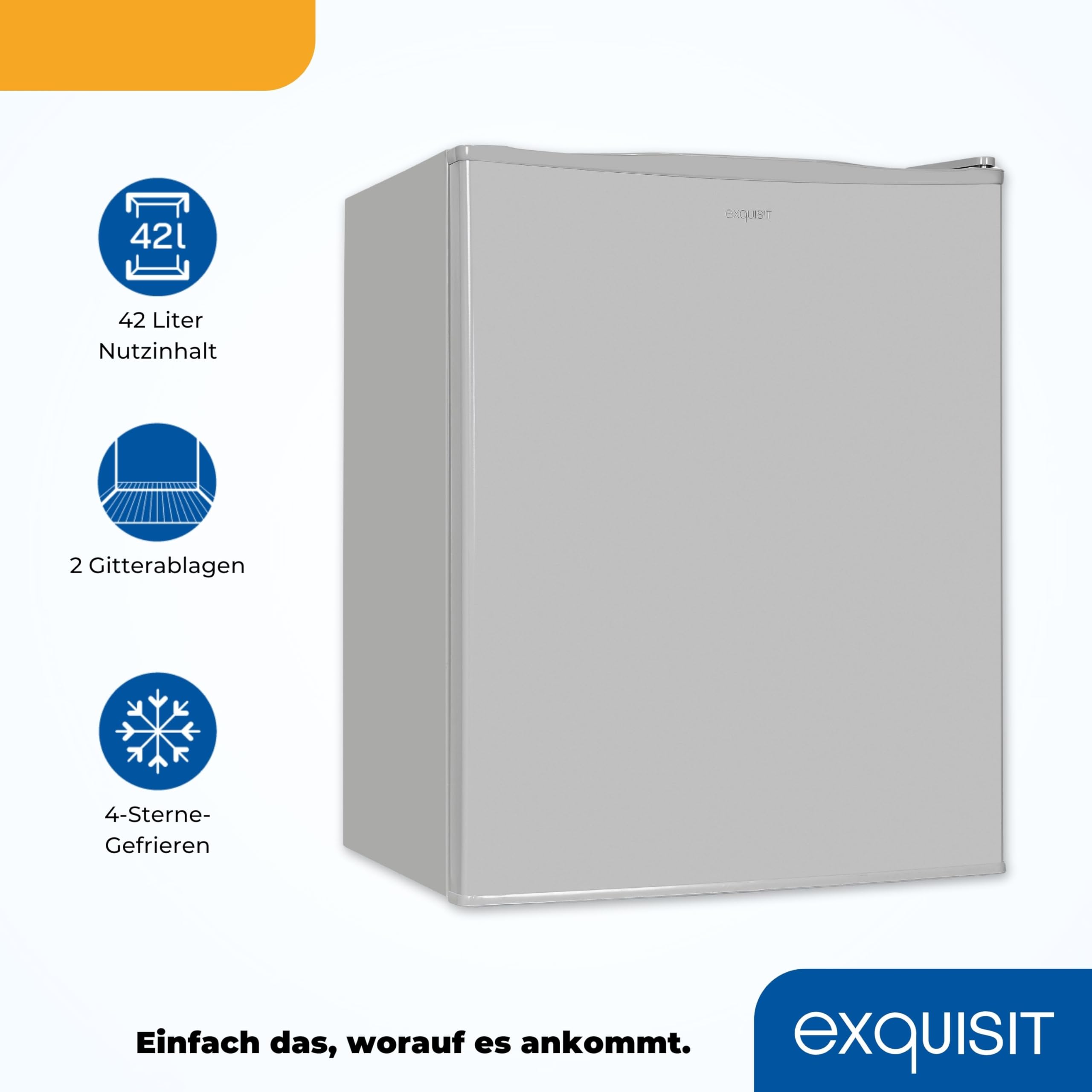 Exquisit GB60-150E Mini Gefrierschrank, 42 l Gefrierbox, Grau | Kompakter Mini-Gefrierschrank für Büro und Gästezimmer, wechselbarer Türanschlag, stufenlose Temperaturregelung, leise