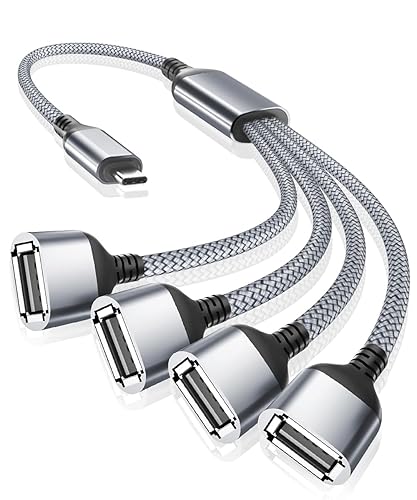 Cable divisor en Y USB-C OTG de 3.3 pies, tipo C macho a 4 hembra USB 2.0 Hub, expansor de puerto múltiple USB, adaptador de carga y datos