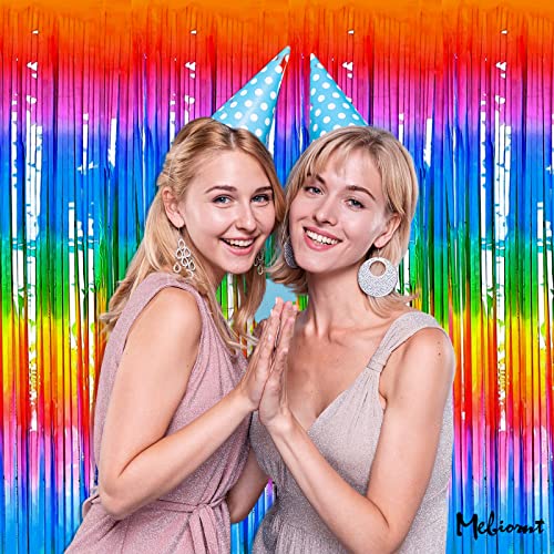 Image of 4 Pack Dark Rainbow Fringe Curtain Backdrop, 3.2Ft x 9.8Ft Metallic Tinsel Foil Fringe Streamers Background for Photo Booth Birthday Wedding Baby Shower Carnival Easter Mother's Day Party Decorations