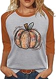 Women's Fall Halloween Thanksgiving 3/4 Sleeve T-Shirts Casual Pumpkin Bat Ghost Witches Broom Spider Web Blouses Tops (Halloween-B-Grey,XL)
