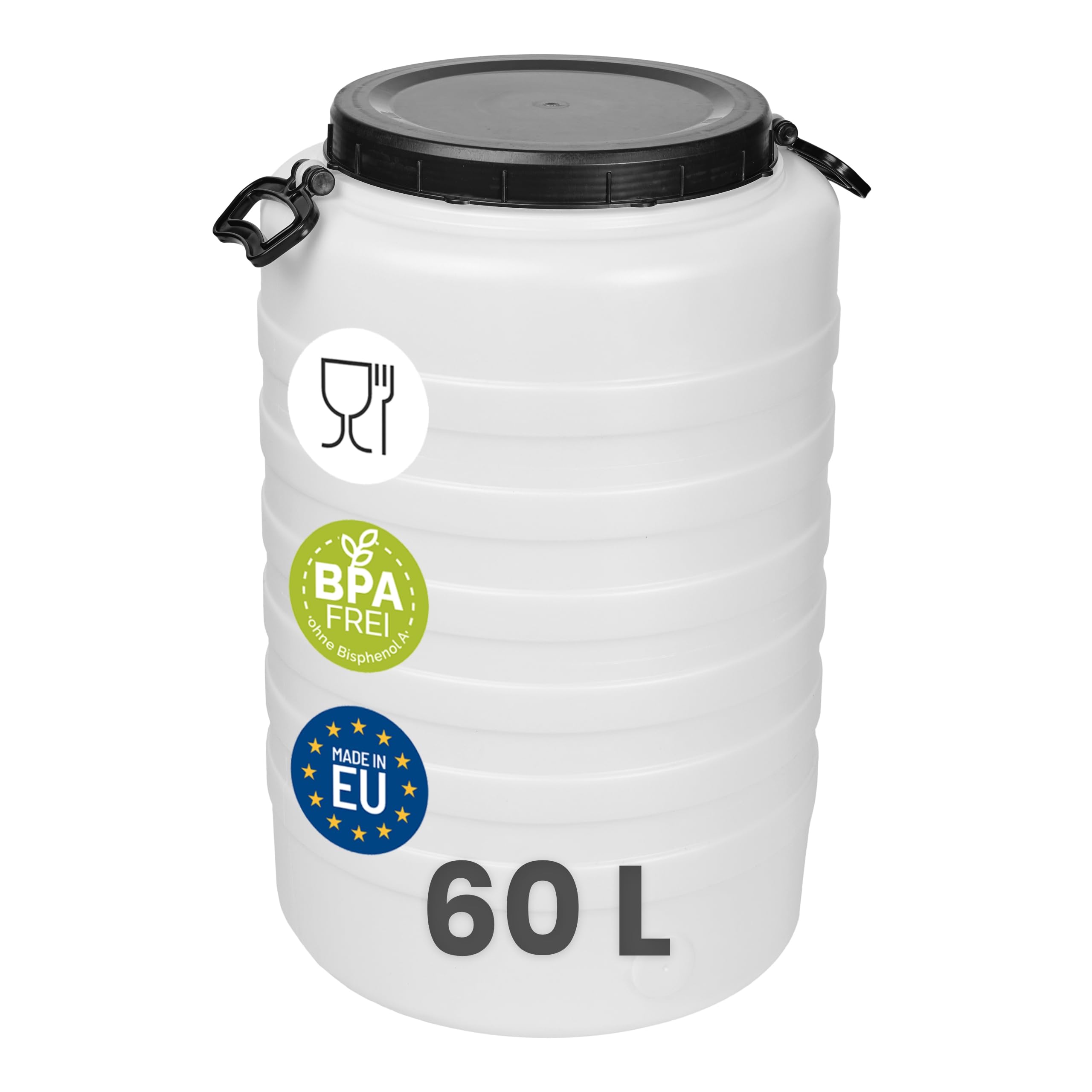 Garronda 60 L Weithalsfass Futtertonne aus HDPE als Kunststofffass und Wasserbehälter für Wasser Regenfass Lebensmittel zur Lagerung und Fermentierung GD-0187 Weiß