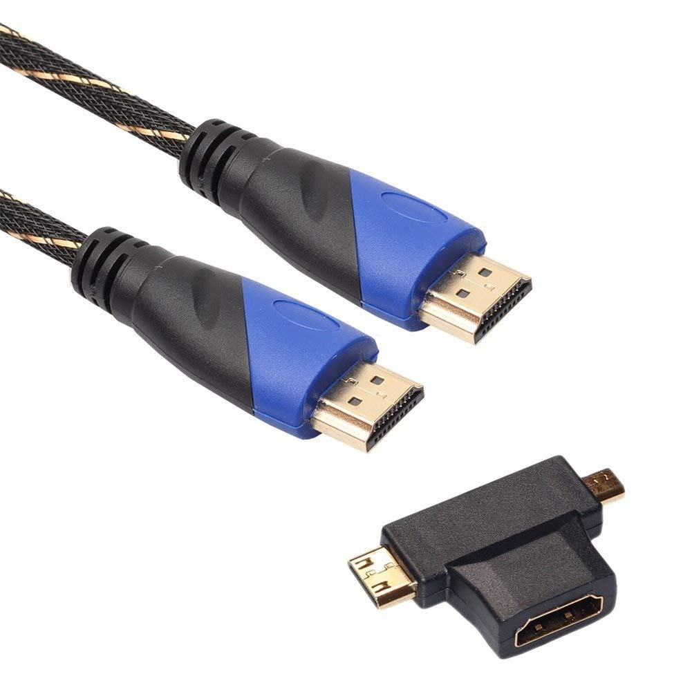 Northbear Braided 1080P HDMI Port Male Cable + (2-in-1) Mini-HDMI + Micro-HDMI to HDMI Adapter (5m/16.5ft)