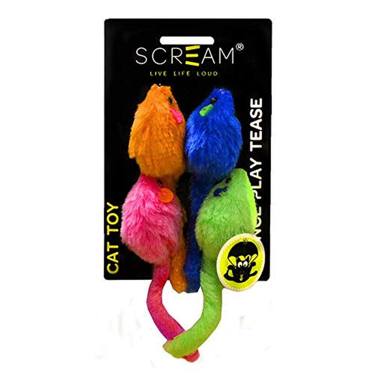 Scream Multi-Coloured Mice Cat Toy 4 Pack