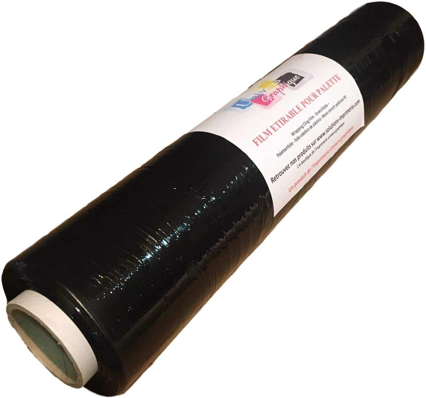 lot de 6 Film étirable pour palette NOIR 450 mm x 270 mètres pour palette - film préétiré emballage manuel noir opaque anti uv