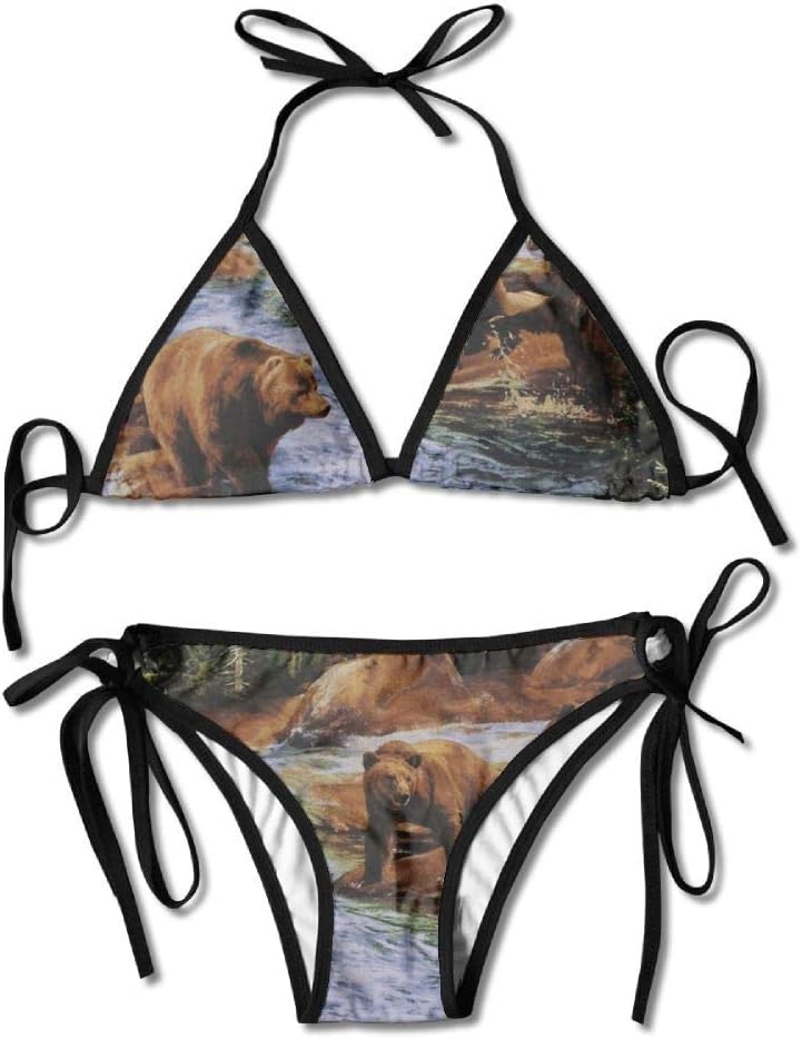 Brown Grizzly Bears Grizzlies Wildlife Forest Animals Women Sexy Bikini Set Swimsuit Bathing Suit