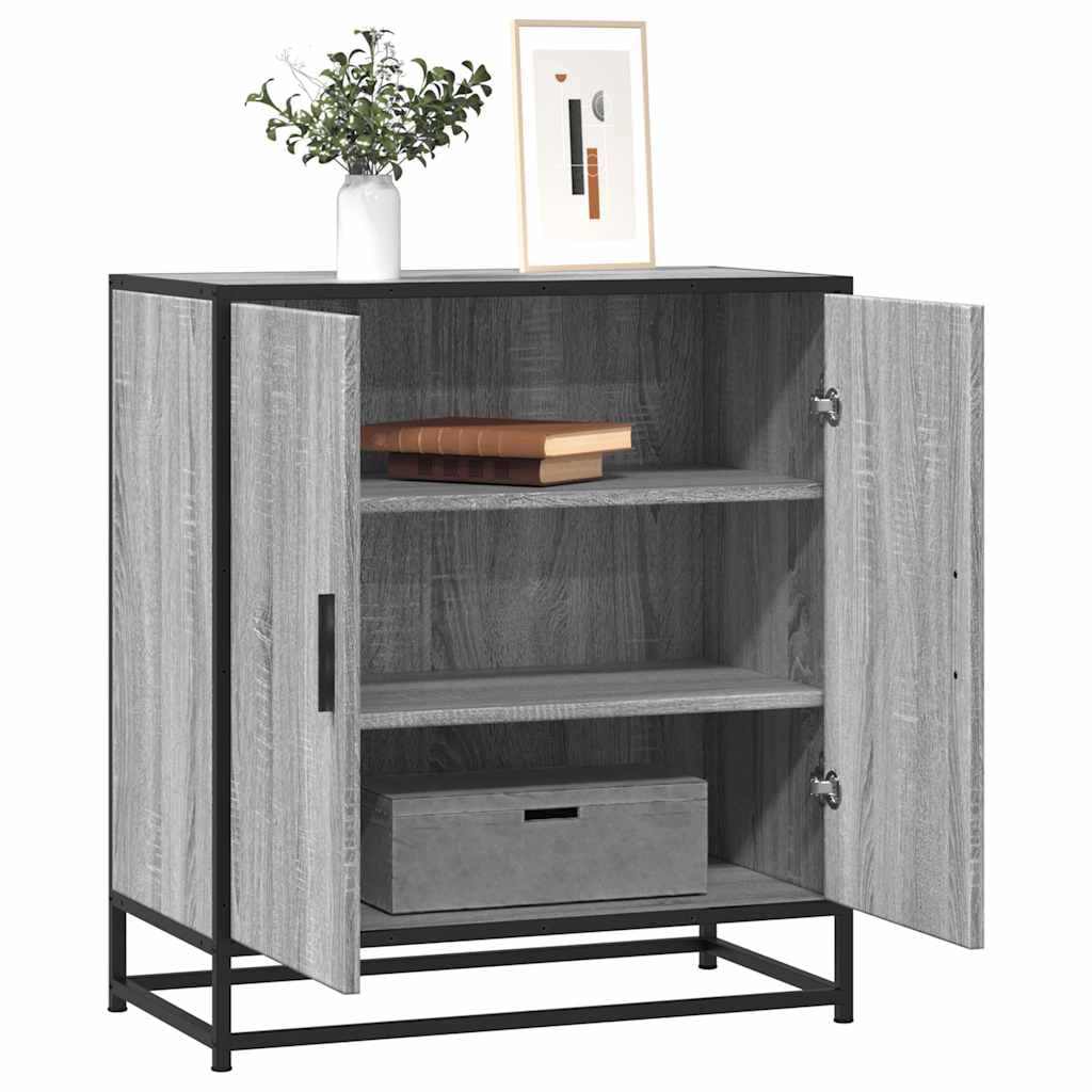 Aparador moderno con aspecto industrial de madera y estructura de metal, mueble de almacenamiento estable para platos de comedor, aparador con tres estantes y puertas para un uso óptimo