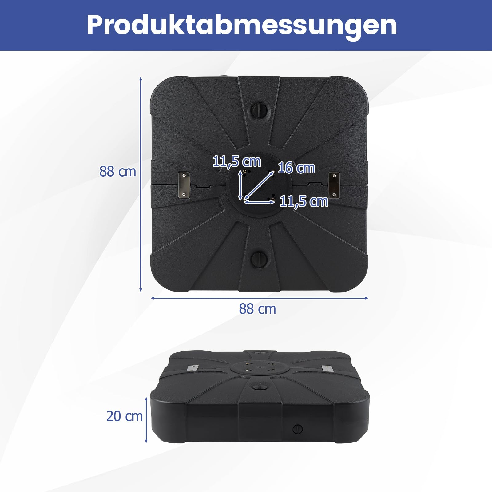COSTWAY Sonnenschirmständer mit Rollen, 170kg, befüllbar, rollbar, Schirmständer für große Ampelschirme, Ampelschirmständer für Garten, Terrasse