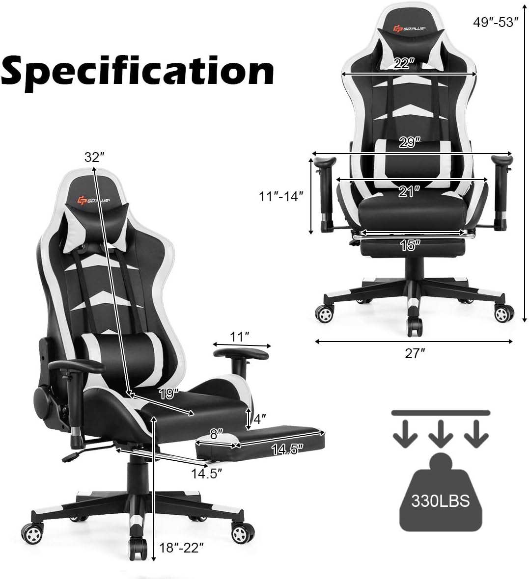 Buy POWERSTONE Gaming Chair with Footrest and Lumbar Massage, Racing
