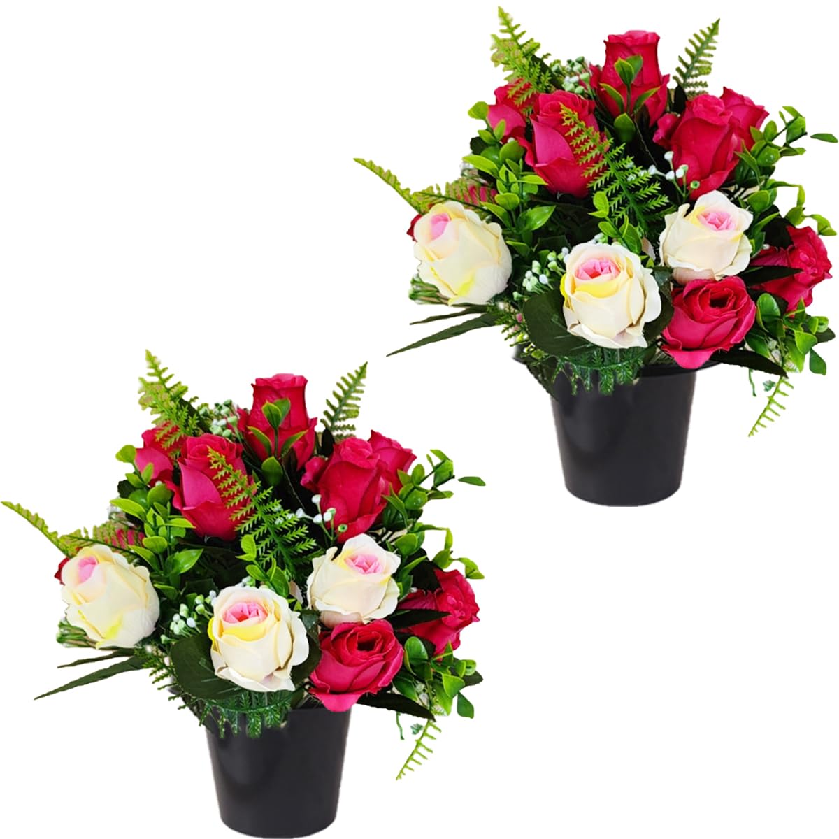Bouquets floraux en plastique avec roses en soie pour une décoration de tombe et intérieur raffinée