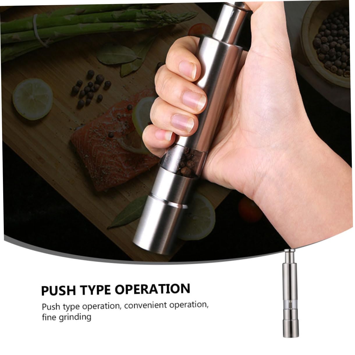 Handpfeffermühle aus Edelstahl mit Dreieckigem Mahlwerk für Feines Mahlen von Schwarzem Pfeffer in Silber für Küche