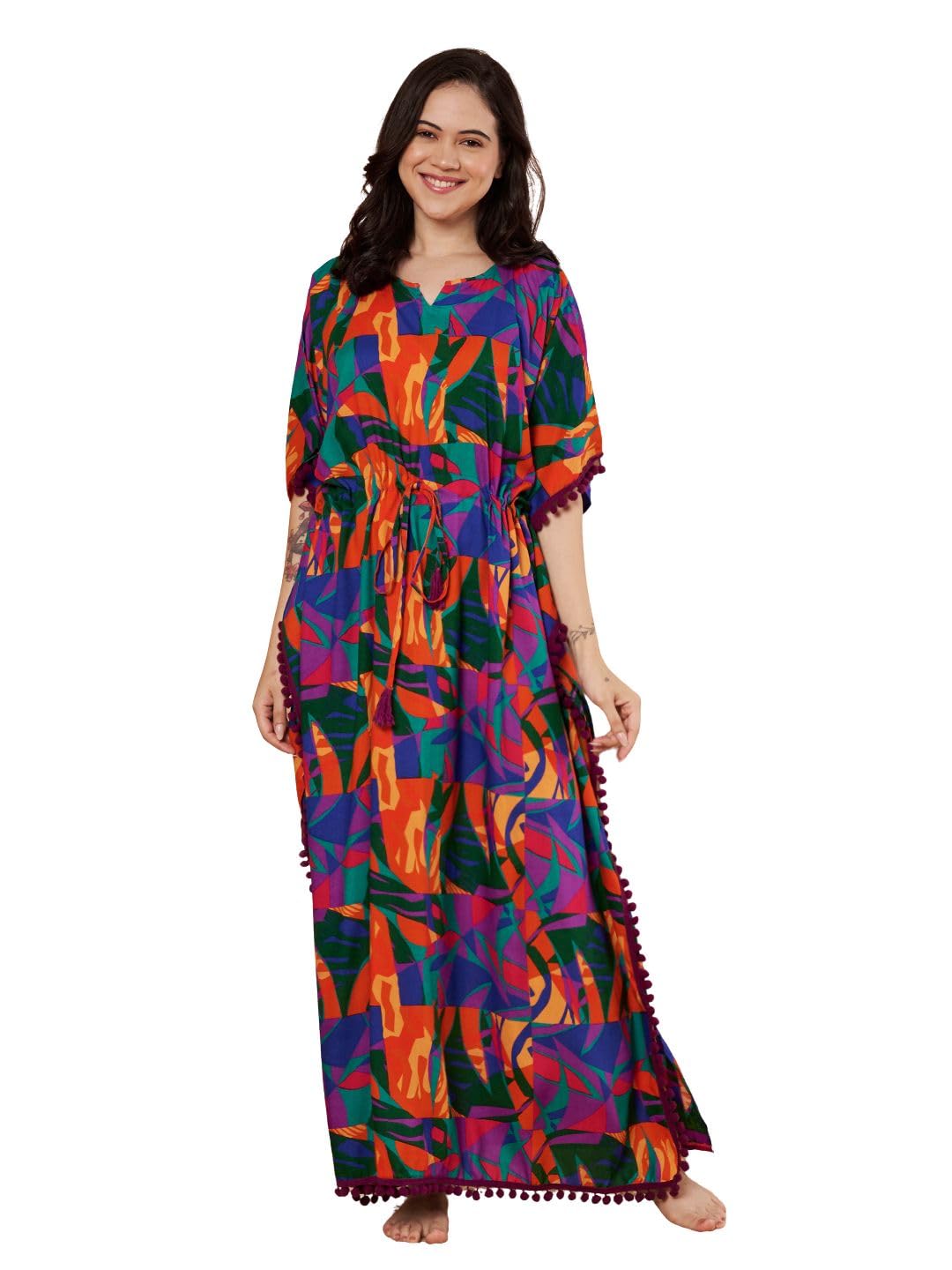 secret wish Multi Color Abstract Rayon Kaftan-picture-23