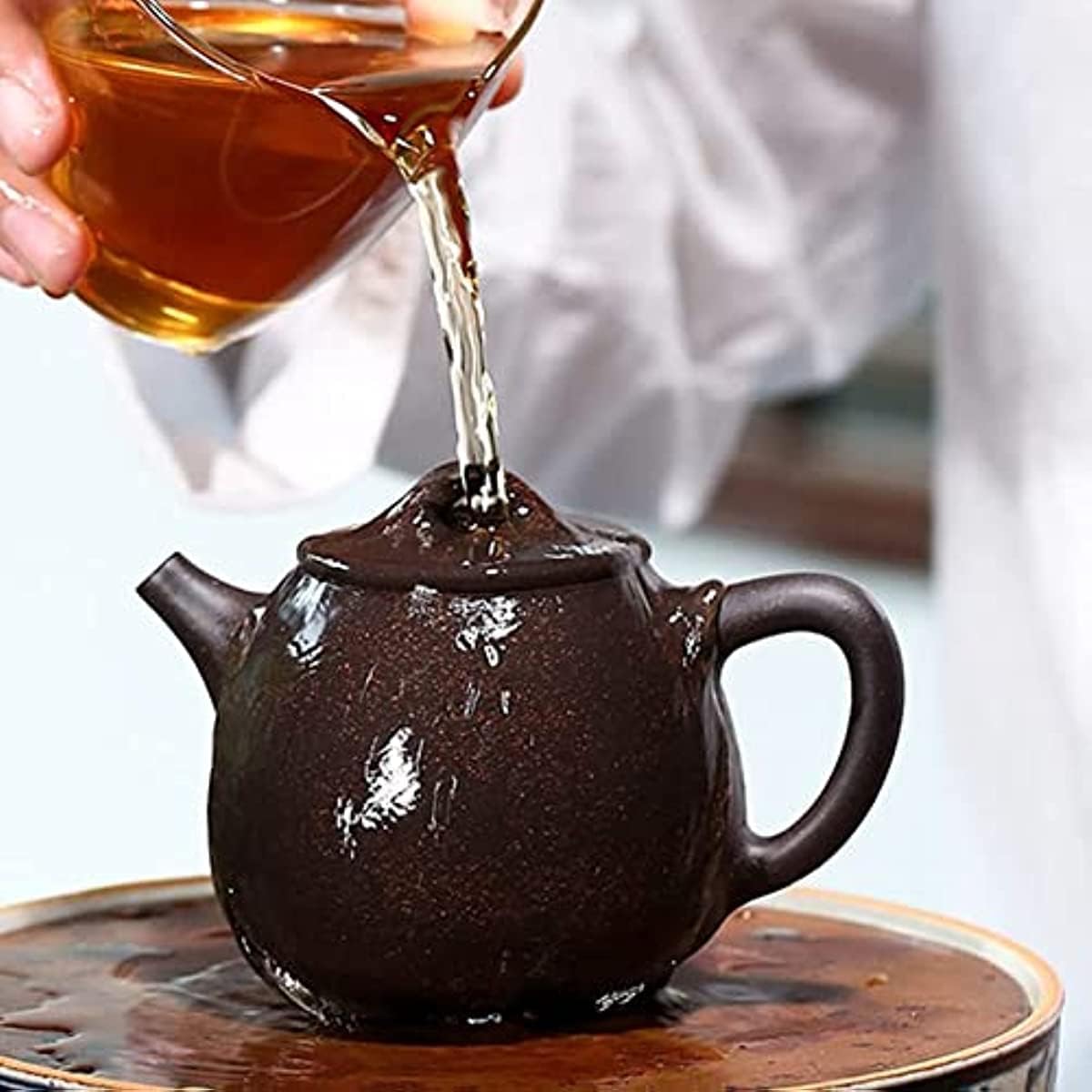 Przenośny zestaw do herbaty podróżnej, 200 ml kreatywny fioletowy czajniczek z surową rudą, czarnym, złotym piaskiem i wysoką kamienną łyżeczką do herbaty, do domu, biura, na piknik na świeżym powie