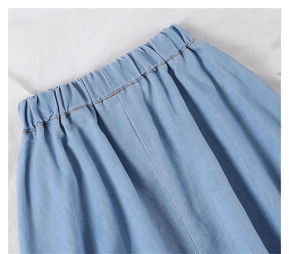 Falda de mezclilla holgada para mujer, de cintura alta, plisada, delgada, midi, larga