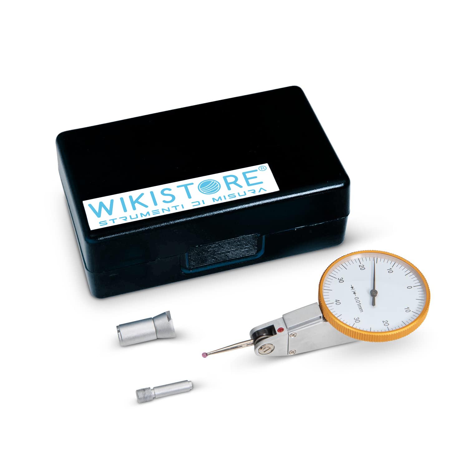 RELOJ PALPADOR ORIENTABLE, Herramiento de medida 0-0,8 mm, Herramiento de trabajo con lectura 0,01mm, Esfera 40 mm, Contacto bola en rubi 16 mm, Longitud 16 mm