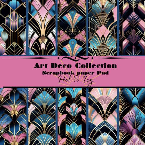 Art Deco Collection Scrapbook paper pad Metallic Hot pink and cool Blues for cardmaking: Papercrafts, Dolls House wallpaper, retro designs image 2