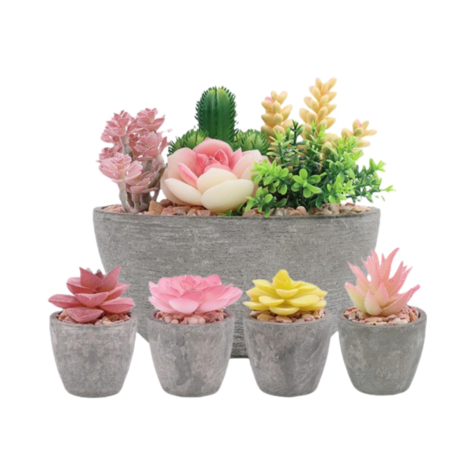 Plantes d'intérieur succulentes simulées roses avec pots en pulpe légers