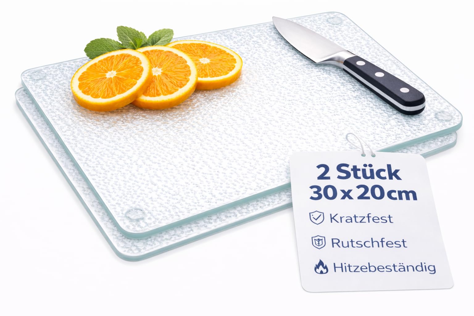 getgastro 2er Set Schneidematte und Cutting Board, Glasschneidebrett 30x20 cm, rutschfest mit Füßen, Herdabdeckplatte, Küchenbrett Glas, hitzebeständige Glasplatte