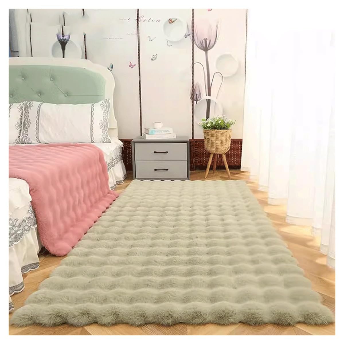 Tapis en fausse fourrure vert 40x150 cm pour descente de lit et chambre
