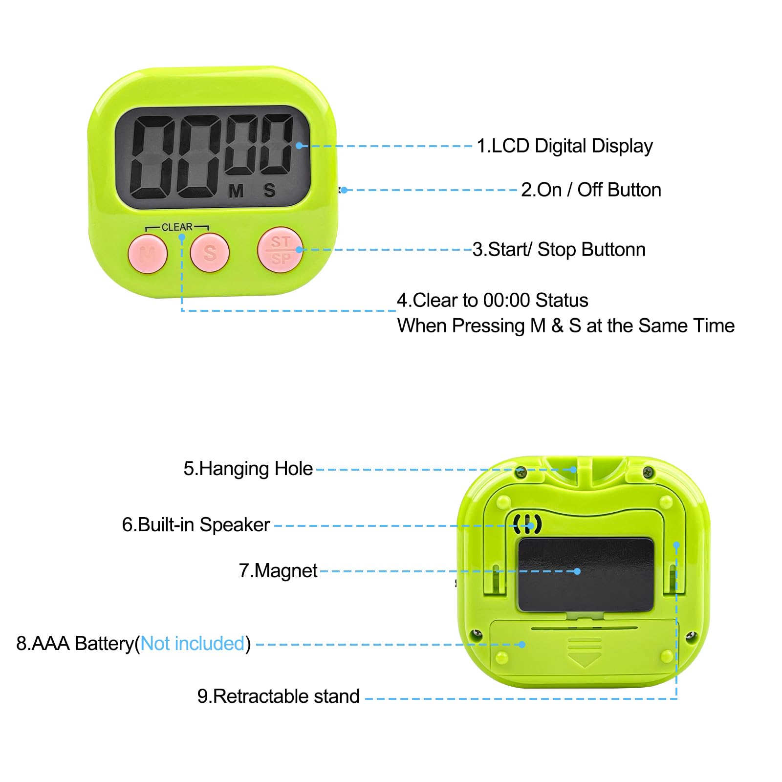 Cuteefun Timer Cucina Ricaricabile, Timer Digitale Da 199 Minuti Con Forte Magnete, Grande Schermo LED, 3 Regolazioni Del Volume, Pomodoro Timer Per Studio, Insegnamento, Cottura, Nero